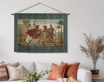 Ancient Greek Woven Tapestry: Mythology Scene, Art Wall Hanging, Vintage Inspired