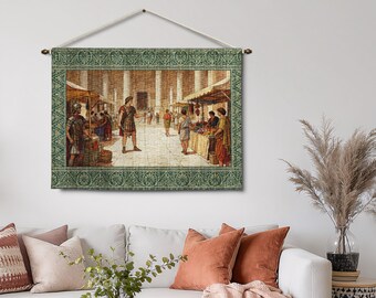 Roman Market Woven Tapestry: Ancient Rome Scene, Historical Art, Wall Decor