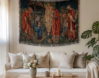 Nativity Woven Blanket: Christian Tapestry Throw, Christmas Home Decor
