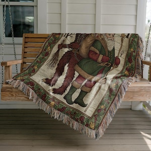Vintage Christmas Blanket, Santa Claus Tapestry Throw, Holiday Decor, Christmas Home Accent, Festive Cozy Blanket, Santa Throw Blanket