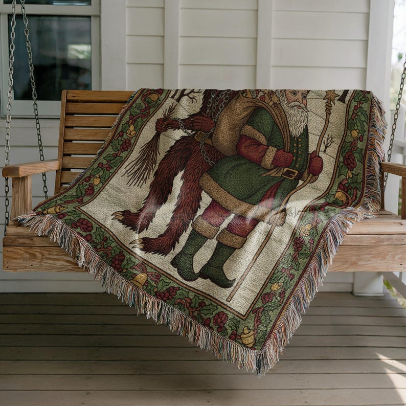 Vintage Christmas Blanket, Santa Claus Tapestry Throw, Holiday Decor, Christmas Home Accent, Festive Cozy Blanket, Santa Throw Blanket