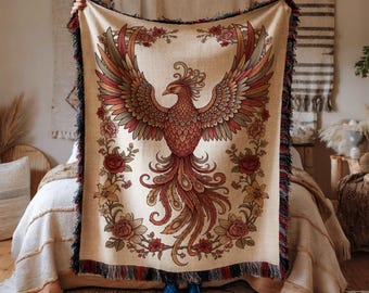 Phoenix Floral Woven Cotton Blanket: Cottagecore Boho Tapestry