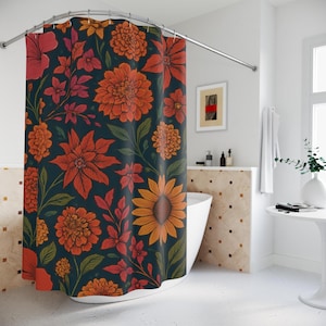 Cottagecore Sunflower Shower Curtain: Floral Botanical Print