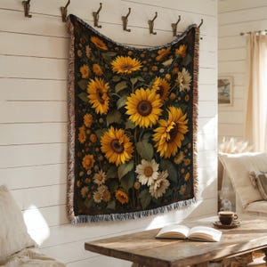 Sunflower Woven Blanket: Cotton Tapestry Throw, Wall Hanging