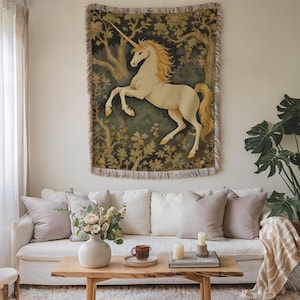 Unicorn Blanket, Woven Tapestry, Mythical Creature Art, Fantasy Home Decor, Unique Blankets, Majestic Unicorn, Magical Gift, Woven Throw