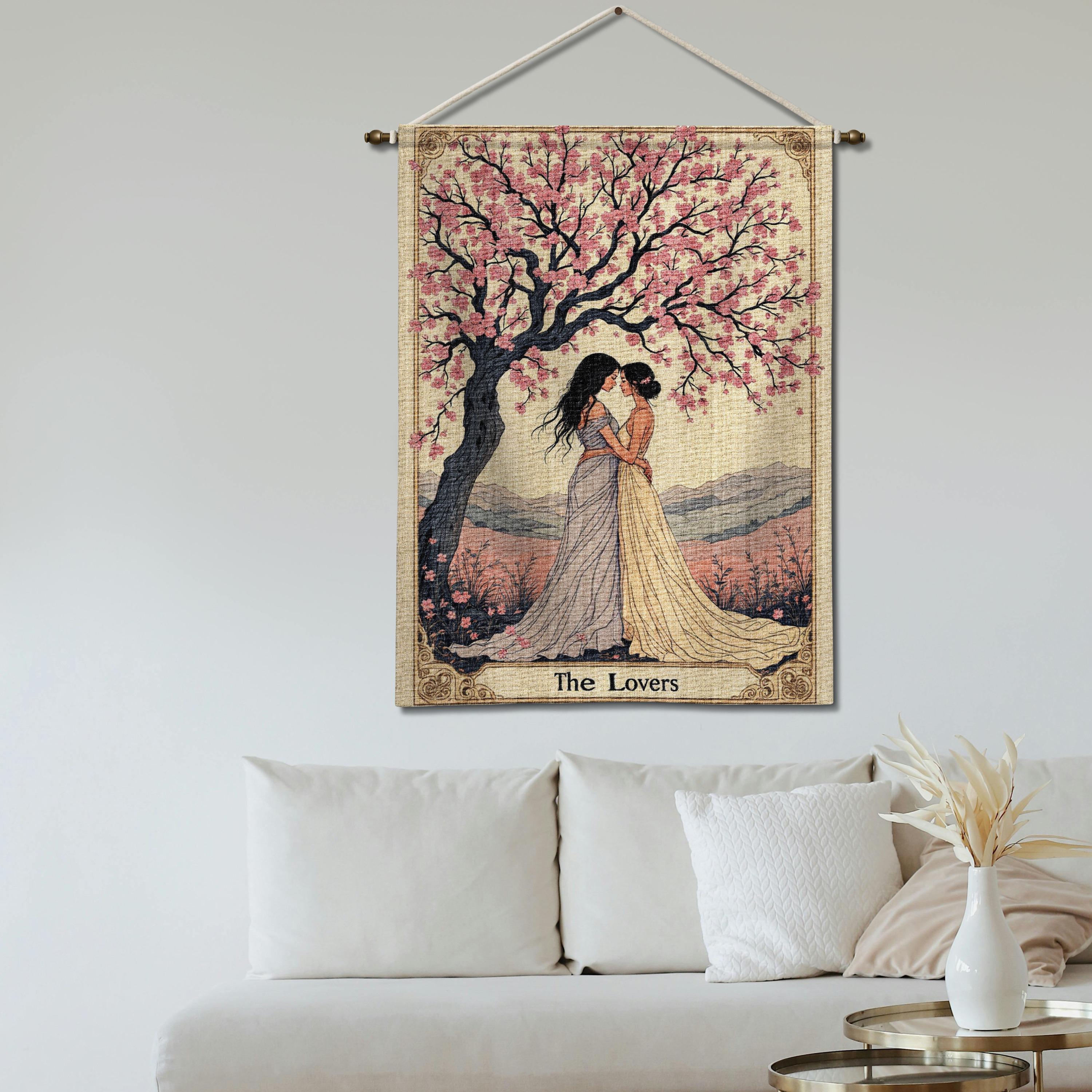 The Lovers Woven Tapestry: Lesbian Wall Art, Romantic Home Decor