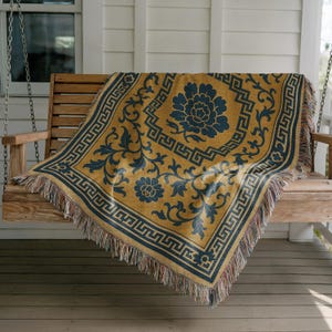 Floral Woven Cotton Blanket: Vintage Tapestry Throw, Bohemian Decor