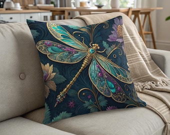 Dragonfly Pillow Cover: Floral Art Bohemian Home Decor