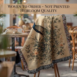 Peacock Woven Blanket, Jacquard Tapestry, Decorative Throw Blanket, Elegant Bird Design, Home Decor Blankets, Peacock Woven Wall Art