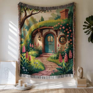 Cottagecore Cotton Woven Blanket: Whimsical Tapestry Throw, Bedspread