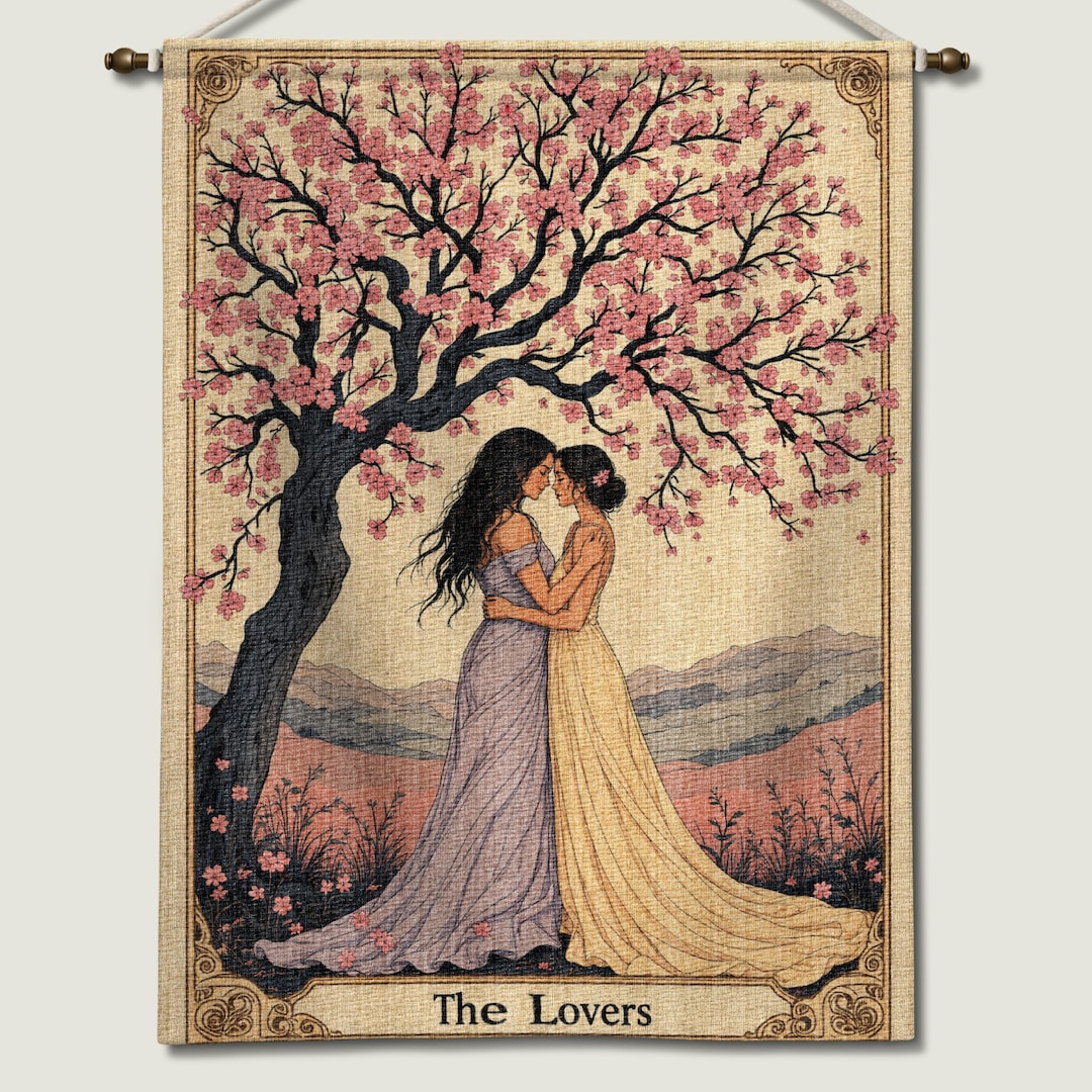 The Lovers Woven Tapestry | Lesbian Romantic Wall Hanging | Rustic