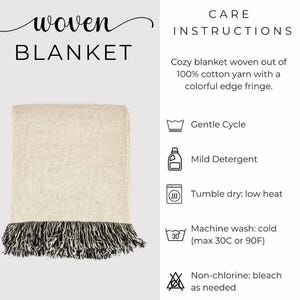 Cozy Cotton Woven Blanket, Colorful Edge Fringe Throw, Comfortable and Soft, Ideal for Couch or Bed, Machine Washable
