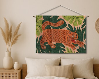 Tapiz tejido de tigre: Arte mural de animales de la selva, decoración para habitaciones infantiles