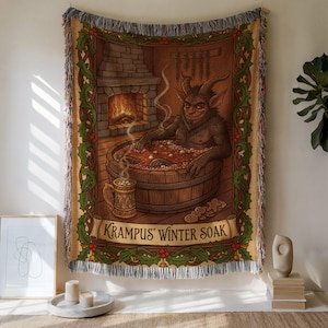 Krampus Winter Soak Woven Blanket, Gothic Tapestry Throw