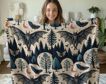 Mothman Woven Cotton Blanket: Cryptid Art Tapestry