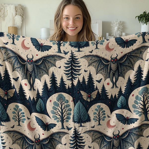 Manta de algodón tejida de Mothman: Tapiz de arte críptico