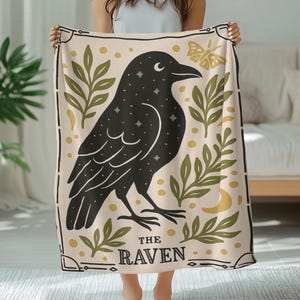 Raven Blanket, Plush Blanket, Gothic Home Decor, Bird Lover Gift, Witchy Throw Blanket, Dark Academia Decor, Cottagecore Blanket, Cozy