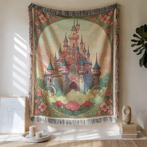 Fantasy Castle Cotton Woven Blanket: Whimsical Kids Throw
