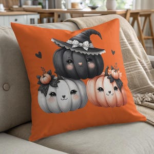 Halloween Pumpkins Pillow, Cute Witch Pumpkin Decor, Fall Throw Pillow, Spooky Season Gift, Autumn Decor, Kids Room, Festive Accent Pillow