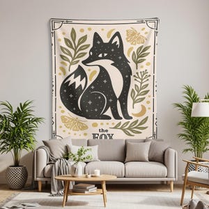 Fox Tapestry: Celestial Bohemian Wall Hanging, Nature Art