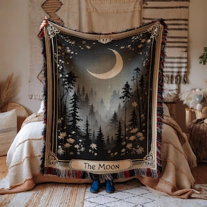 Moon Tarot Cotton Woven Blanket: Celestial Tapestry Throw