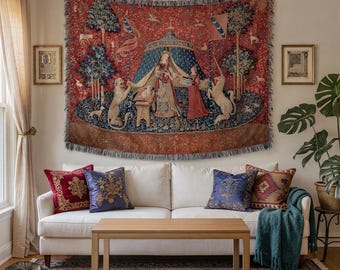 Couverture tissée La Dame à la licorne : tapisserie Renaissance médiévale