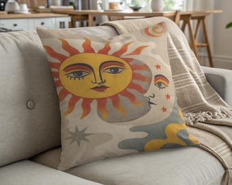 Himmelsk sol och månekudde: Vintage Boho-dekor