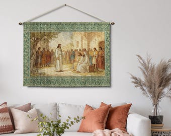 Religious Woven Tapestry: Biblical Scene, Christian Art, Jesus Classical Decor