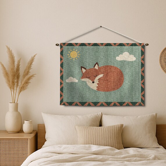 Sleeping Fox Nursery Tapestry, Woodland Animal Woven Decor - Etsy
