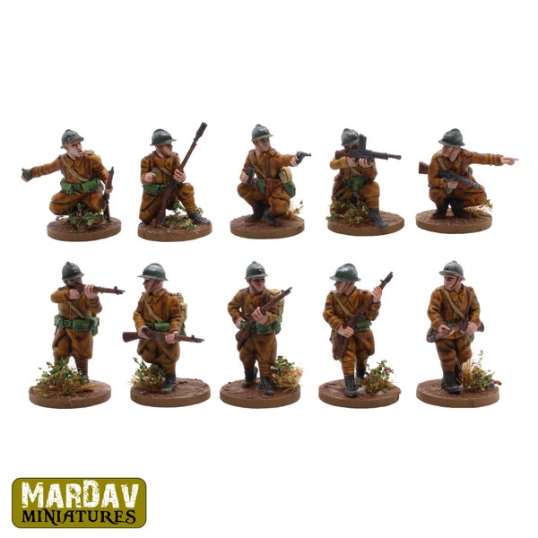 French Infantry squad, World War Two,  28mm/20mm (1/56, 1/72) 3D resin printed for wargaming, Bolt Action etc