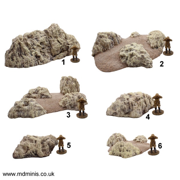 Rocks, World War Two, 28mm/20mm/15mm (1/56, 1/72, 1/100) 3D printed terrain for wargaming, modelling, Bolt Action etc