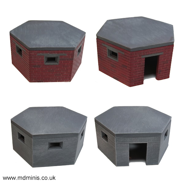 Type 22 pillbox, World War Two, 28mm/20mm/15mm (1/56, 1/72, 1/100) 3D printed terrain for wargaming, modelling, Bolt Action etc