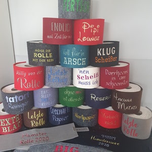 BANDEROLA IN FELTRO / carta igienica / regalo / souvenir / regalo / copertina di carta igienica / divertente in bagno / ricamato con scritta / cappello da toilette