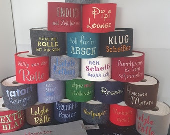 FELT BANDEROLE / toilet paper / gift / souvenir / present / toilet paper cover / funny in the bathroom / embroidered with saying / toilet hat