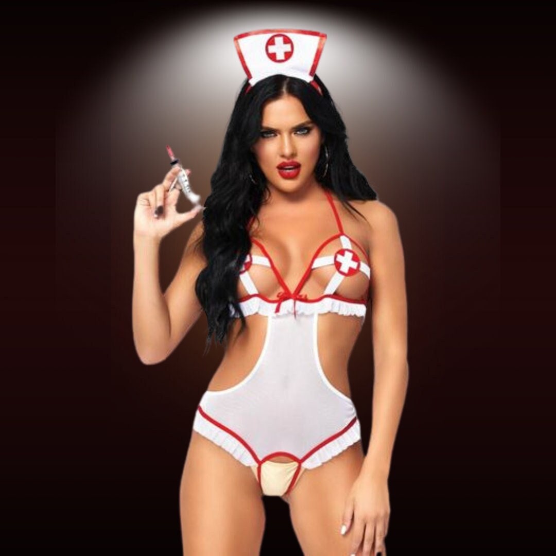 Sexy Halloween Nurse Costume OUVERT With Cap Sex Costume