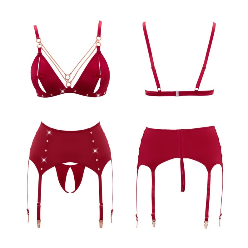 Sexy Satin Lingerie Set Ouvert in Red Open Crotch Underwear Etsy
