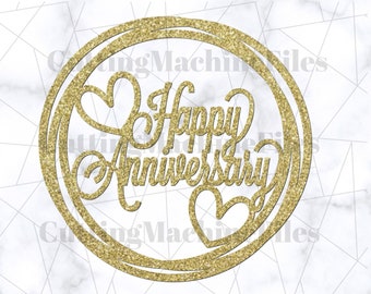 Feliz Aniversario Redondo Svg, San Valentín SVG/PNG, Aniversario Topper SVG/Png, Día de San Valentín Svg, Strawberry Topper Svg, Floral Topper Svg/Png