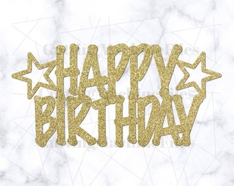 Estrella simple Feliz cumpleaños Cake Topper SVG/PNG, Feliz cumpleaños Svg Archivo, Cake Topper Svg, Cupcake y Cake Topper, Strawberry Box Topper Svg