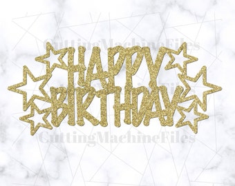 Estrella extravagante Feliz cumpleaños Cake Topper SVG/PNG, Feliz cumpleaños Svg, Cake Topper Svg, Cupcake y Cake Topper, Strawberry Box Topper Svg