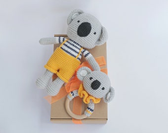 Koala Crochet Teddy & Rattle, Baby Gift, Christening Gift, Baby Shower