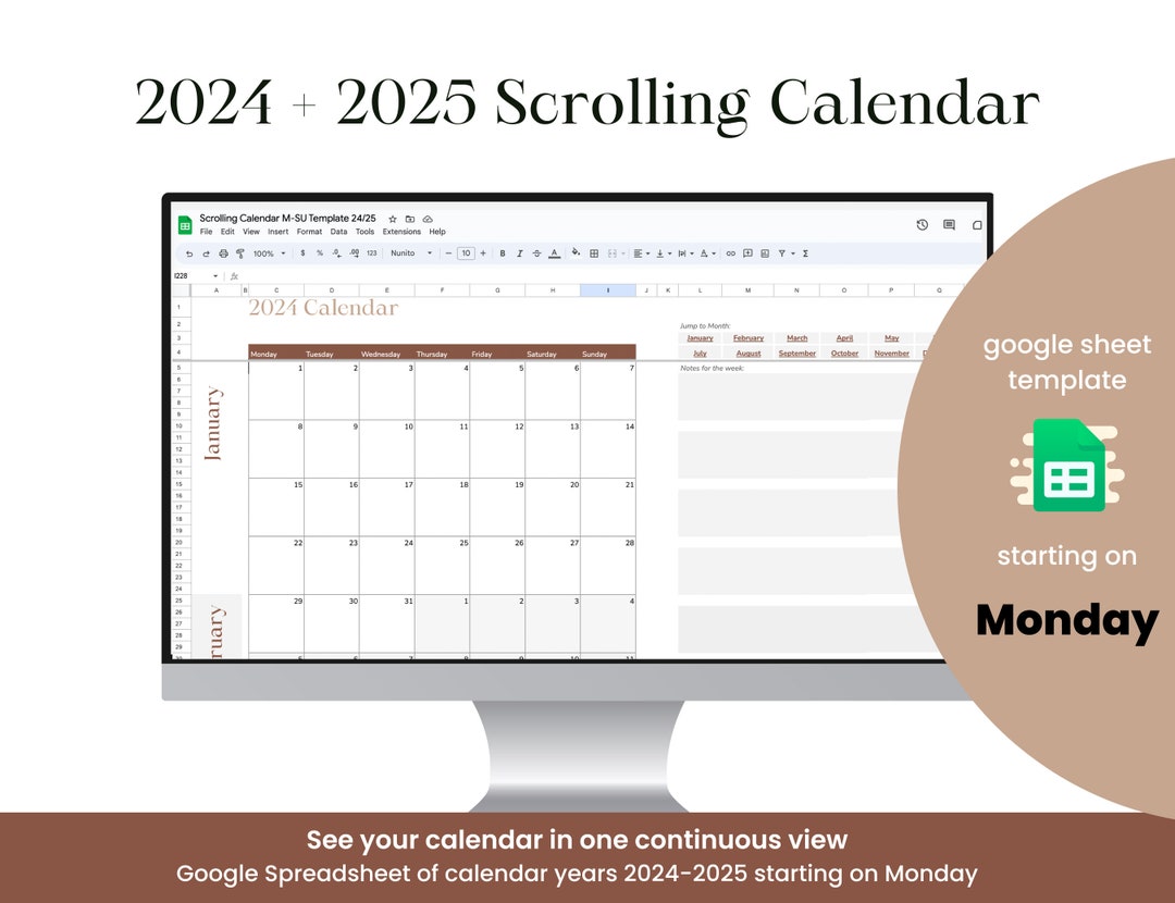 2024 2025 Continuous Scroll Google Spreadsheet Calendar Etsy