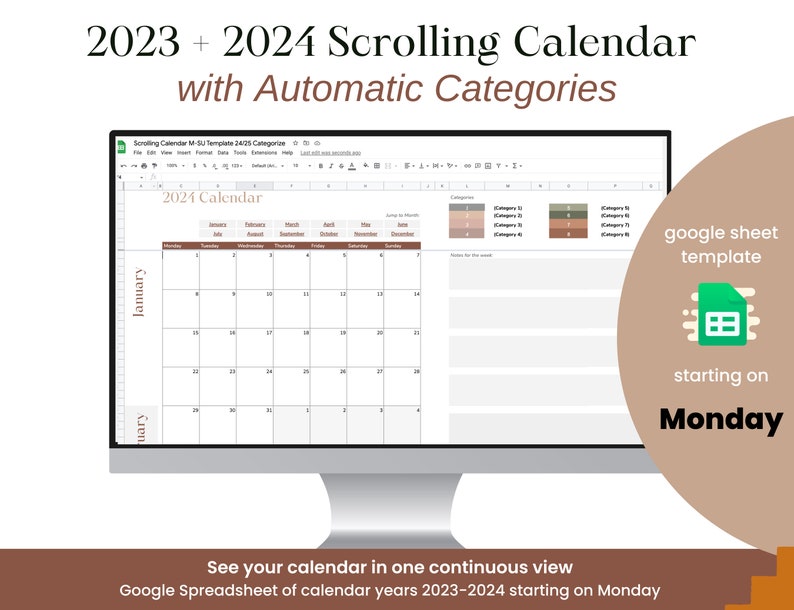 2023 2024 Continuous Scroll Google Spreadsheet Calendar With Categories