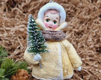 Niño de invierno y árbol de Navidad, juguetes de algodón hilado, juguetes para árboles de Navidad, regalo de Navidad, adorno colgante.