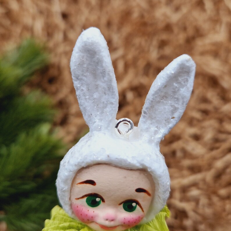 Little bunnies, christmas tree decoreaster decor, , hanging ornament, spun cotton toys. image 4