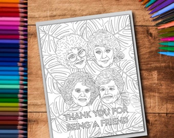 Libro para colorear Descarga instantánea Las chicas doradas con hojas de palma