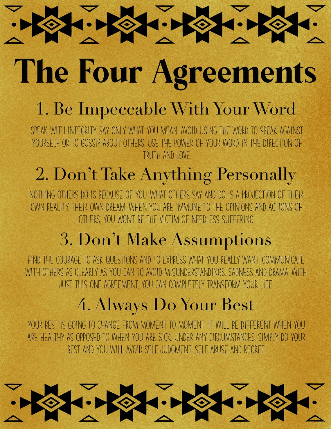 The Four Agreements Digital Poster In Mustard Etsy UK