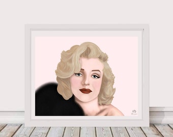 Marilyn Monroe Black Fur Puf Retrato de arte digital