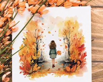 3 square greeting cards autumn girls