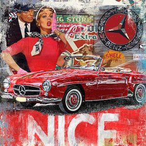 Originale LUC BEST,"Mercedes 190SL", Giclée, Limited Edition,33 x 49 cm Musei-Carta