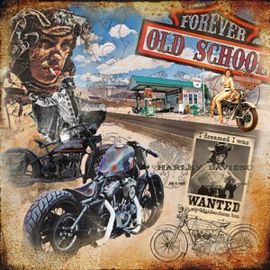 Originale LUC BEST, "Harley Davidson - Old School", Giclée, Limited Edition, 33 x 49 cm Musei-Carta